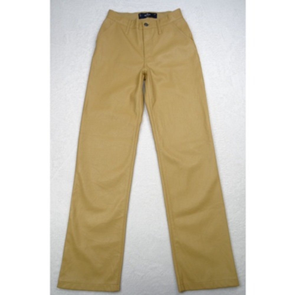 Hollister Pants Womensβ Size 1 Long Beige High Rise Faux Leather Straight